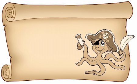 Old parchment with pirate octopus - color illustration. Stock Photo - Budget Royalty-Free & Subscription, Code: 400-04144537