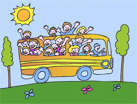 Kids taking a fun bus ride tour on a beautiful day. Stock Photo - Budget Royalty-Free & Subscription, Code: 400-04144561