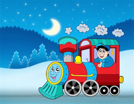 simsearch:400-07215754,k - Locomotive in winter landscape - color illustration. Foto de stock - Super Valor sin royalties y Suscripción, Código: 400-04144857