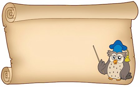 simsearch:400-04258210,k - Old parchment with owl teacher - color illustration. Stock Photo - Budget Royalty-Free & Subscription, Code: 400-04144858