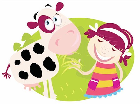 Small child is feeding cute calf. Vector Illustration. Stock Photo - Budget Royalty-Free & Subscription, Code: 400-04145166