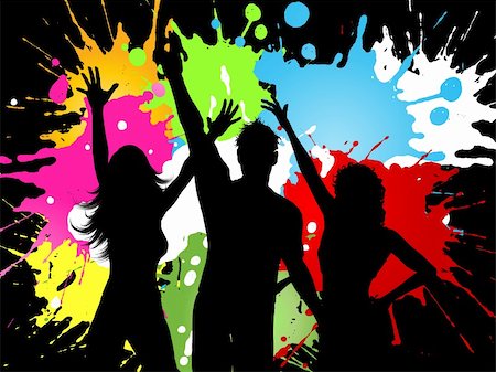 simsearch:400-04389591,k - Silhouettes of people dancing on a grunge splat background Stock Photo - Budget Royalty-Free & Subscription, Code: 400-04145281