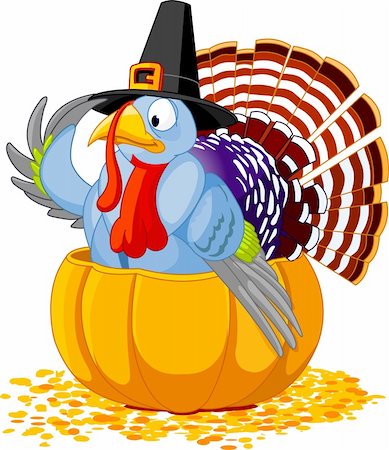 simsearch:400-04227157,k - Illustration of a Thanksgiving turkey with pilgrim hat sitting in the pumpkin Stock Photo - Budget Royalty-Free & Subscription, Code: 400-04146148