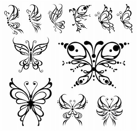 Butterfly tattoo. Vector Illustration, isolated black and white objects. Stock Photo - Budget Royalty-Free & Subscription, Code: 400-04147485