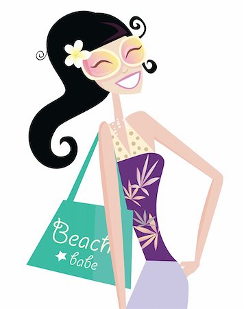 simsearch:400-04135676,k - Sexy beach babe with shopping bag. Vector Illustration. Stock Photo - Budget Royalty-Free & Subscription, Code: 400-04148952