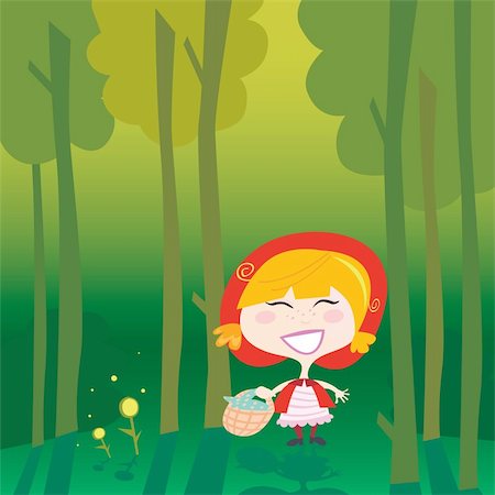 Little Red Riding Hood alone in the forest. Vector Illustration. Stock Photo - Budget Royalty-Free & Subscription, Code: 400-04149673