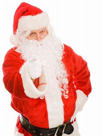 simsearch:400-06462885,k - Santa is pointing his finger at the camera and looking stern.  Isolated on white. Stock Photo - Budget Royalty-Free & Subscription, Code: 400-04149806