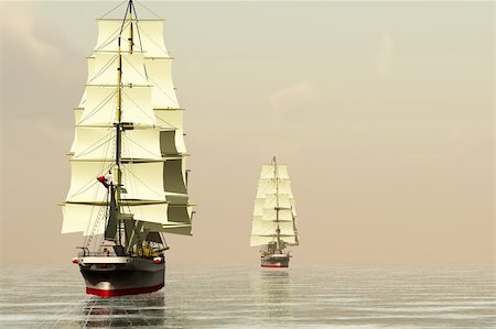 simsearch:400-05124606,k - Two clipper ships sail on calm ocean waters. Stock Photo - Budget Royalty-Free & Subscription, Code: 400-04140730