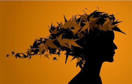 Autumn floral girl silhouette (with hair from leafs) Stock Photo - Budget Royalty-Free & Subscription, Code: 400-04141200