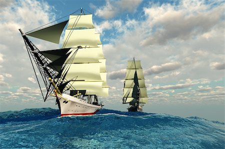 simsearch:400-05124606,k - Two tall clipper ships navigate the rough waters of the open sea. Stock Photo - Budget Royalty-Free & Subscription, Code: 400-04142029