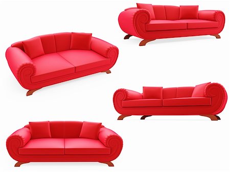 red pillows on leather couch - Isolated collage of sofa over white background Stock Photo - Budget Royalty-Free & Subscription, Code: 400-04154013
