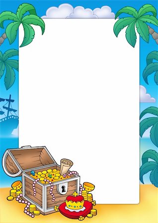 pic palm tree beach big island - Frame with big treasure chest - color illustration. Stock Photo - Budget Royalty-Free & Subscription, Code: 400-04154430