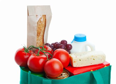 simsearch:400-04605857,k - Closeup of groceries in a eco-friendly, reusable, green cloth bag.  Shot on white background. Stock Photo - Budget Royalty-Free & Subscription, Code: 400-04155572