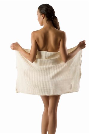 simsearch:400-05322963,k - beauty portrait of pretty woman dressing a white bath towel and showing her naked shoulder Stock Photo - Budget Royalty-Free & Subscription, Code: 400-04155681