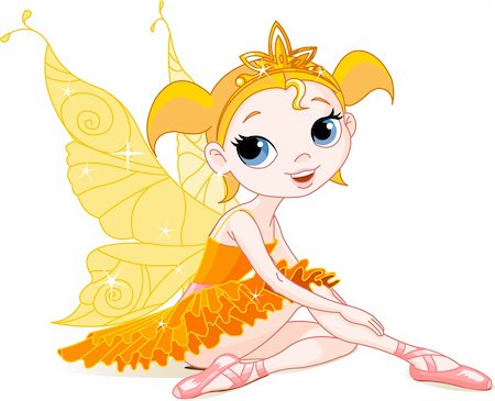 Little orange fairy ballerina sitting on a floor. All objects are separate groups Stock Photo - Budget Royalty-Free & Subscription, Code: 400-04155892