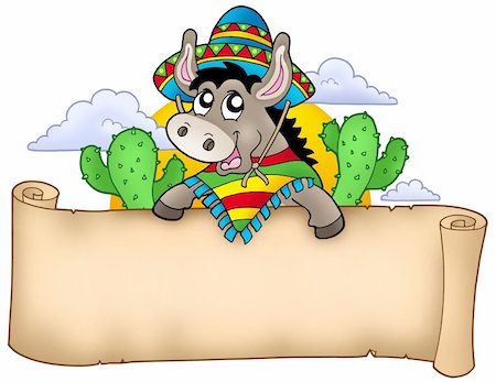 Mexican donkey holding parchment - color illustration. Stock Photo - Budget Royalty-Free & Subscription, Code: 400-04157800