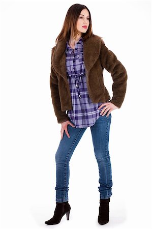 simsearch:400-04158321,k - fashion model looking left with fur coat on a white background Stock Photo - Budget Royalty-Free & Subscription, Code: 400-04158294