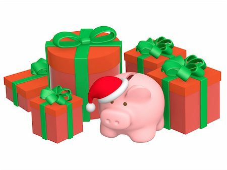 simsearch:400-05730304,k - Christmas gifts and piggy bank. Objects over white Stock Photo - Budget Royalty-Free & Subscription, Code: 400-04158585