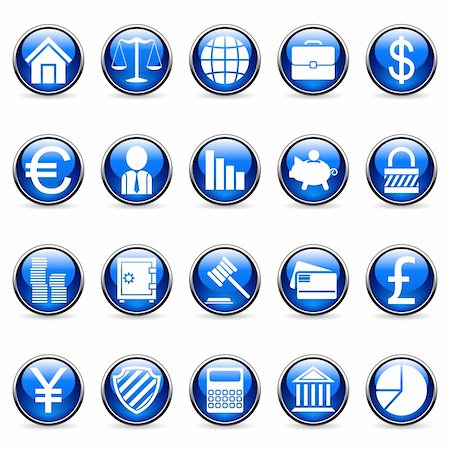 Set of 20 business and finance buttons. Stock Photo - Budget Royalty-Free & Subscription, Code: 400-04150095