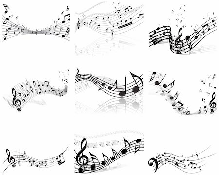 simsearch:400-06106160,k - Vector musical notes staff backgrounds set for design use Foto de stock - Super Valor sin royalties y Suscripción, Código: 400-04150451