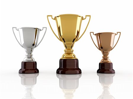 simsearch:400-05733730,k - Gold, silver and bronze winners cup sitting on white background - 3d render Stock Photo - Budget Royalty-Free & Subscription, Code: 400-04151809