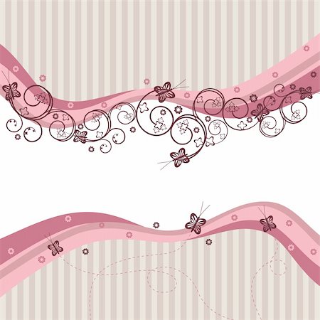 simsearch:400-04671020,k - Pink waves, swirls and butterflies design on pin striped background Photographie de stock - Aubaine LD & Abonnement, Code: 400-04152664