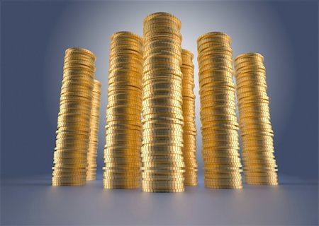 simsearch:600-00077457,k - Stacks of golden coins suggesting earnings - 3d render Stock Photo - Budget Royalty-Free & Subscription, Code: 400-04152957