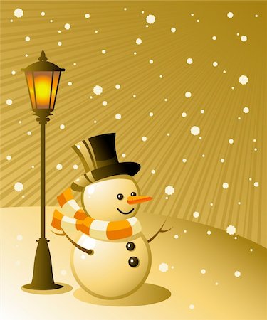 simsearch:400-07053830,k - Snowman stands under a lamp on a snowy evening. EPS 8, AI, JPEG Stock Photo - Budget Royalty-Free & Subscription, Code: 400-04153134