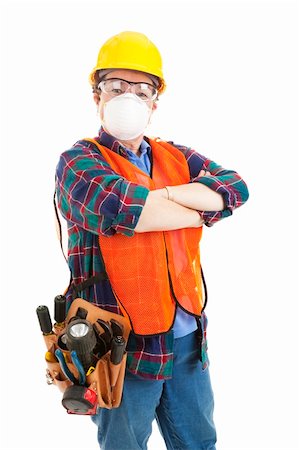 female plumber - Female construction worker wearing complete safety equipment.  Isolated on white. Stock Photo - Budget Royalty-Free & Subscription, Code: 400-04153218