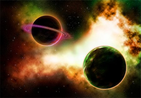 simsearch:400-05342470,k - Galactic Space Planet with a Flaming Colorful Nebula Stock Photo - Budget Royalty-Free & Subscription, Code: 400-04153661