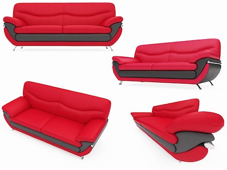 red pillows on leather couch - Isolated collage of sofa over white background Stock Photo - Budget Royalty-Free & Subscription, Code: 400-04153993
