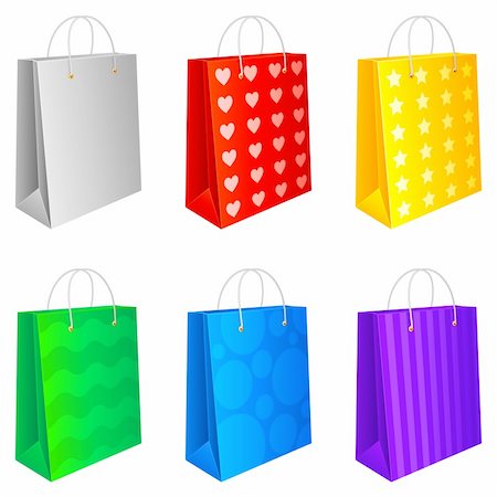 simsearch:400-04263617,k - Set of 6 colored shopping bags, isolated on white background. Photographie de stock - Aubaine LD & Abonnement, Code: 400-04164367