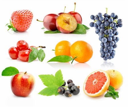 simsearch:400-05664137,k - set fresh fruits with green leaves isolated on white background Stock Photo - Budget Royalty-Free & Subscription, Code: 400-04164468