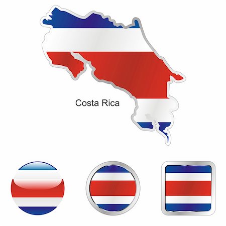 fully editable vector flag of costa rica in map and web buttons shapes Stock Photo - Budget Royalty-Free & Subscription, Code: 400-04164554