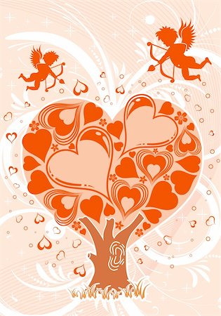 simsearch:400-06080543,k - Valentines Day background with Tree and Cupid, element for design, vector illustration Stock Photo - Budget Royalty-Free & Subscription, Code: 400-04165246