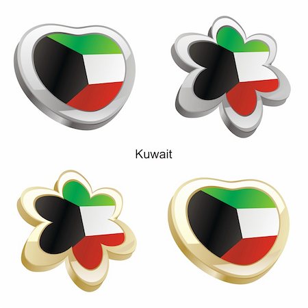 fully editable vector illustration of kuwait flag in heart and flower shape Stock Photo - Budget Royalty-Free & Subscription, Code: 400-04165345