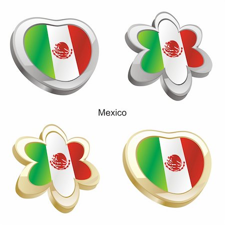 fully editable vector illustration of mexico flag in heart and flower shape Stock Photo - Budget Royalty-Free & Subscription, Code: 400-04165358