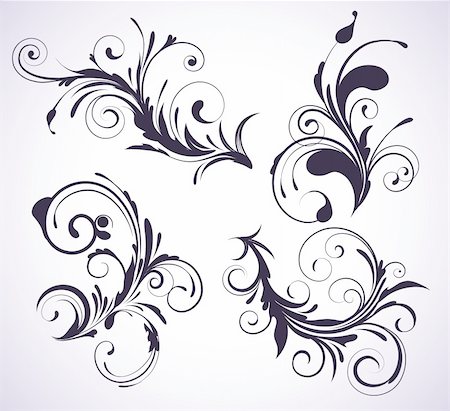 simsearch:400-04411448,k - Vector illustration set of four swirling flourishes decorative floral elements Stock Photo - Budget Royalty-Free & Subscription, Code: 400-04165888