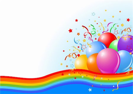 simsearch:614-05955439,k - Vector illustration of Party balloons background with rainbow ribbon Stock Photo - Budget Royalty-Free & Subscription, Code: 400-04166510