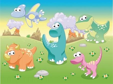 dinosaurs toy kids - Dinosaurs Family with background. Funny cartoon and vector illustration. Stock Photo - Budget Royalty-Free & Subscription, Code: 400-04168126