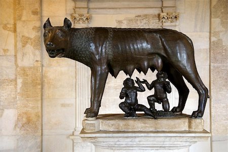 simsearch:400-05338054,k - Statue of the Capitoline Wolf showing Remus and Romulus as suckling infants. Horizontal shot. Stock Photo - Budget Royalty-Free & Subscription, Code: 400-04168964