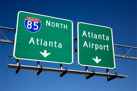 Freeway signs directing drivers to the Atlanta airport. Horizontal shot. Stock Photo - Budget Royalty-Free & Subscription, Code: 400-04169036