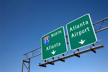 Freeway signs directing drivers to the Atlanta airport. Horizontal shot. Stock Photo - Budget Royalty-Free & Subscription, Code: 400-04169037