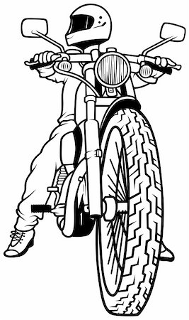 person on a bike drawing - Motorcycle 2010 - 03 Motorcycle and Driver,  Hand Drawn illustration + vector Stock Photo - Budget Royalty-Free & Subscription, Code: 400-04169846
