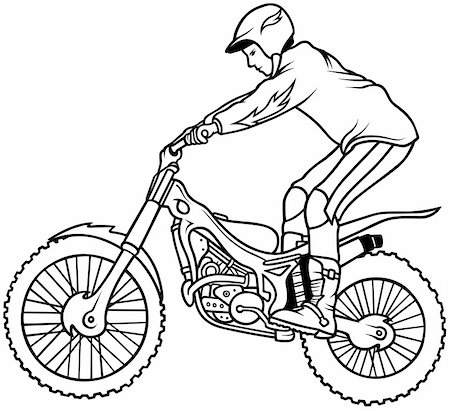 person on a bike drawing - Motorcycle 2010 - 04 Motocross,  Hand Drawn illustration + vector Stock Photo - Budget Royalty-Free & Subscription, Code: 400-04169847