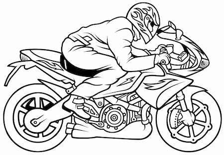 person on a bike drawing - Motorcycle 2010 - 06 Motorcycle Racing, Hand Drawn illustration + vector Stock Photo - Budget Royalty-Free & Subscription, Code: 400-04169849