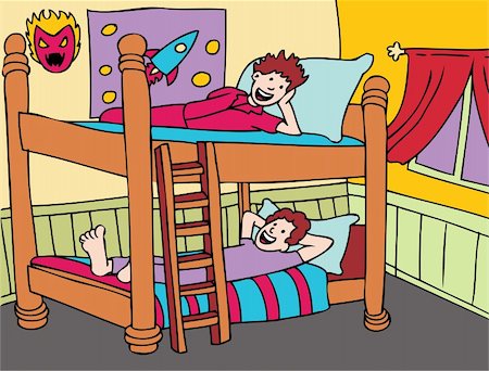 Two kids chatting from their bunkbed. Stock Photo - Budget Royalty-Free & Subscription, Code: 400-04160959