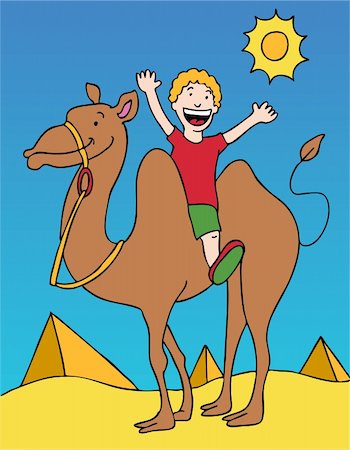 simsearch:400-04121488,k - Child rides a camel in the desert. Foto de stock - Super Valor sin royalties y Suscripción, Código: 400-04160961