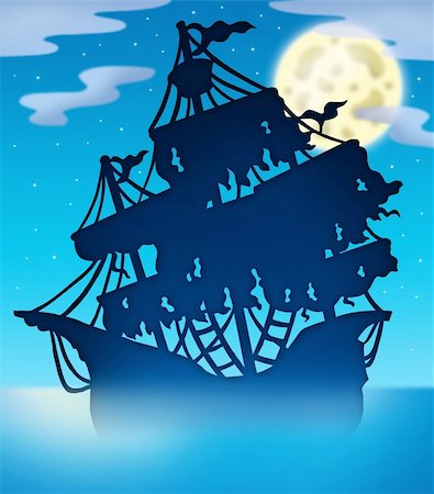simsearch:400-04848796,k - Mysterious ship silhouette at night - color illustration. Stock Photo - Budget Royalty-Free & Subscription, Code: 400-04161037