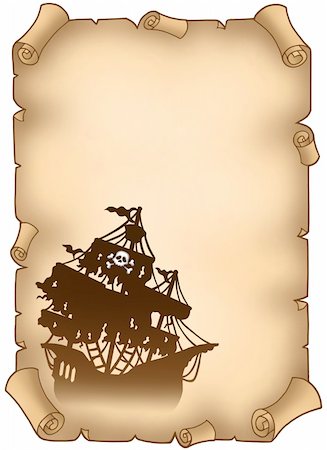 simsearch:400-04848796,k - Old scroll with mysterious pirate ship - color illustration. Stock Photo - Budget Royalty-Free & Subscription, Code: 400-04161041